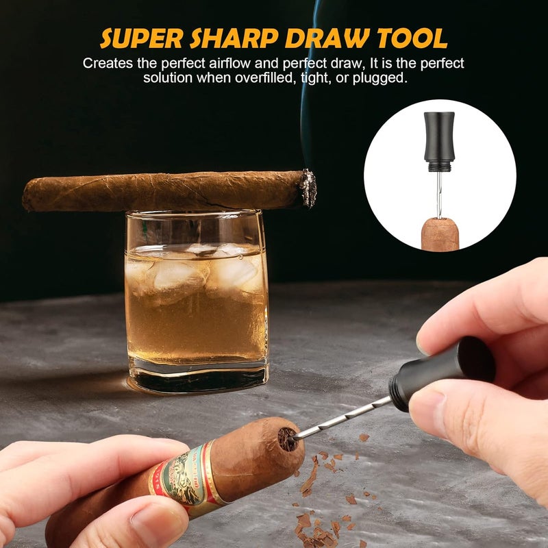 TISFA Cigar Draw Enhancer Tool, 3-in-1 Cigar Punch Set with Draw Enhancer Cutter and Twin Nubber, Ultra Sharp Stainless Steel Punch Cigar Cutters (Black) - Image 2